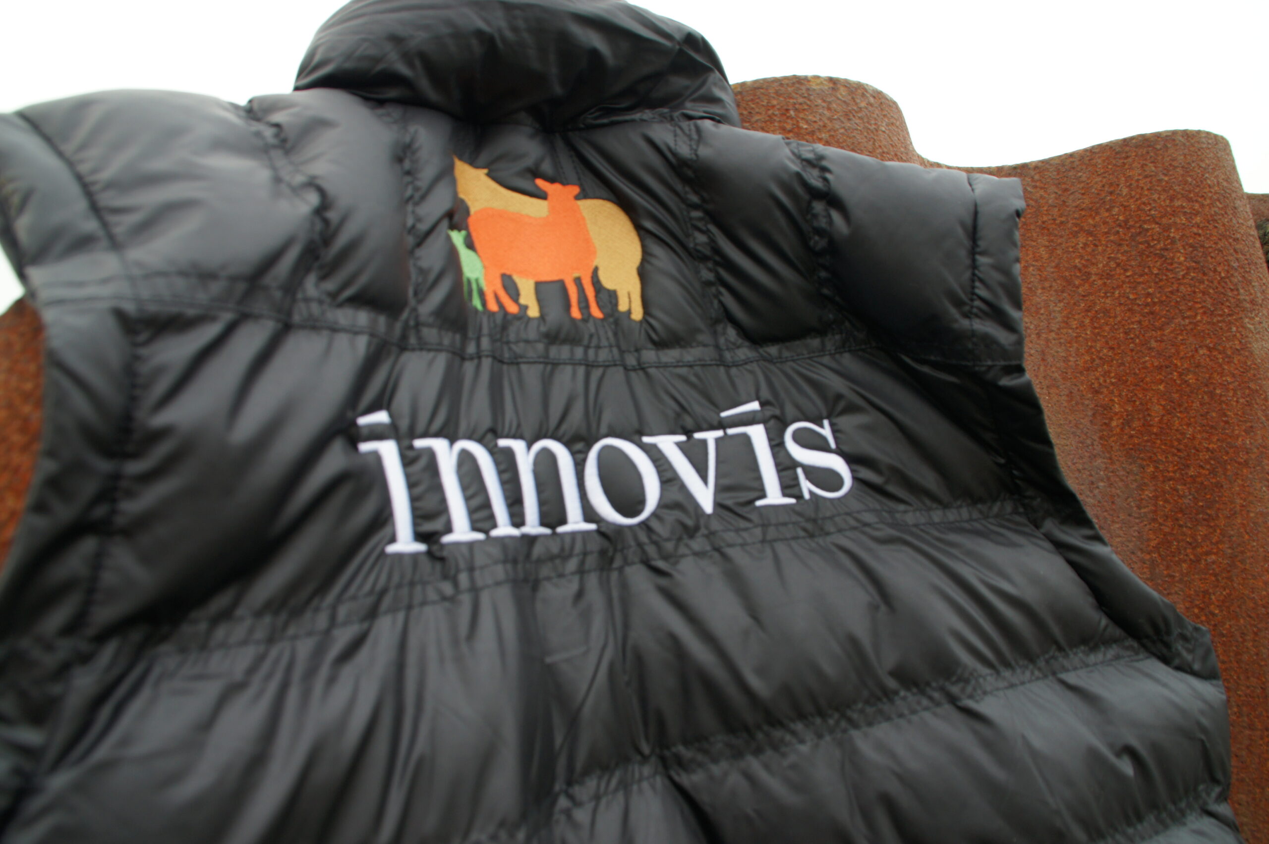 Closup of Innovis livestock farming logo on a padded bodywarmer