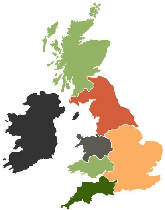 Map of our livestock breeding services areas across the UK
