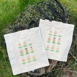 Canvas bag with rare breed sheep illustrations printed on it