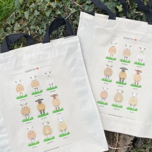 Canvas bag with rare breed sheep illustrations printed on it